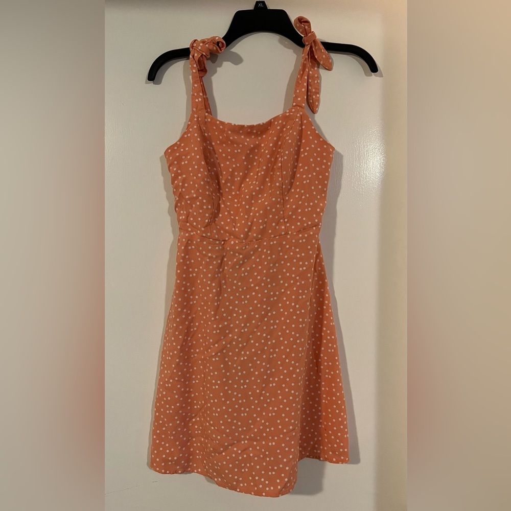 SO Coral/white polka dot tie sundress